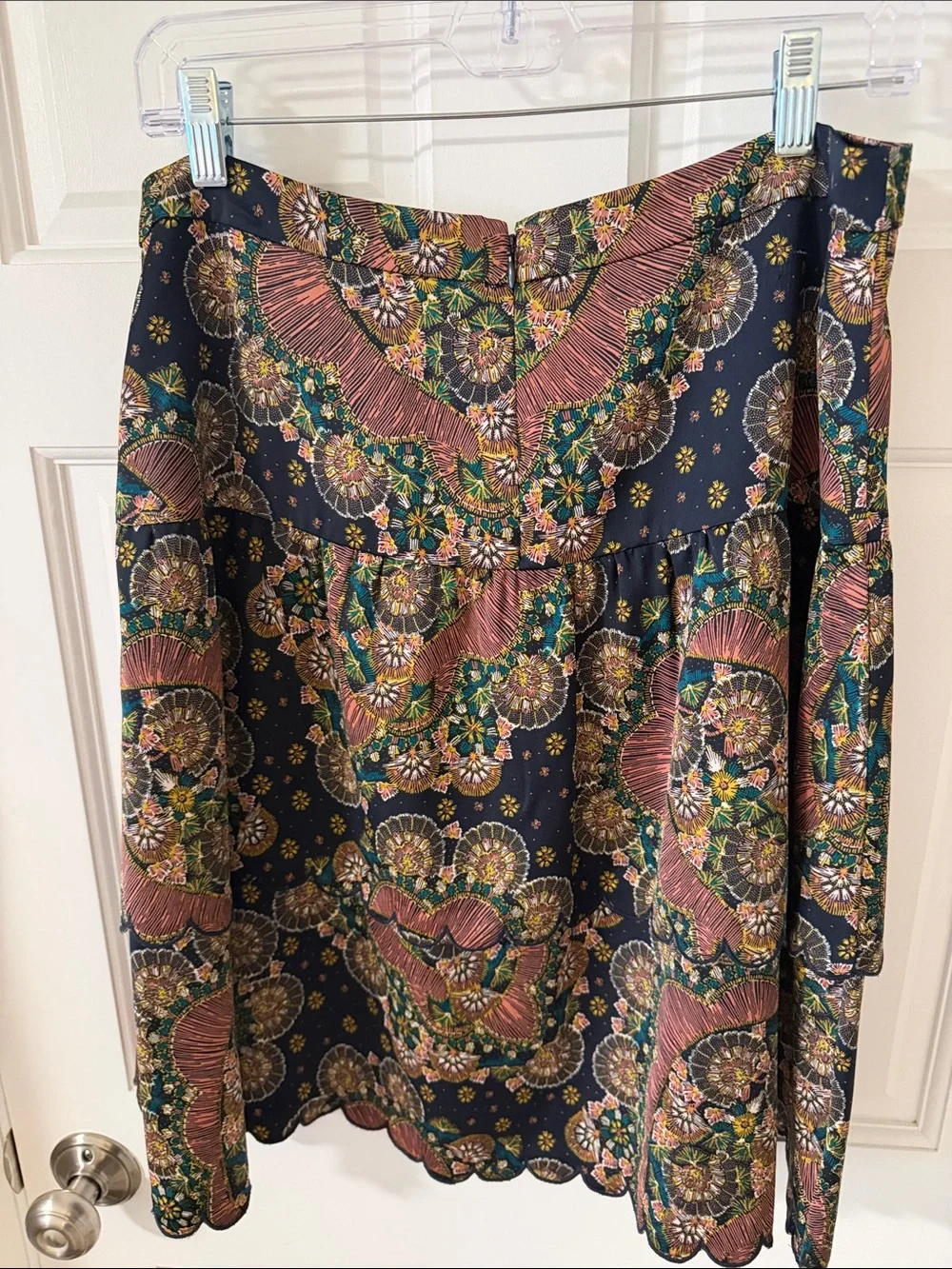 J. Crew Point Sur Tiered Scalloped Hem Midi Skirt in Paisley Satin Crepe Size 12
